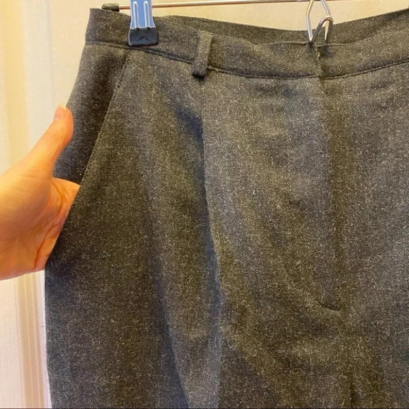Vintage Wool Trousers High Waisted Pleated Pants Lined Charcoal Grey Size 8 - Picture 7 of 16